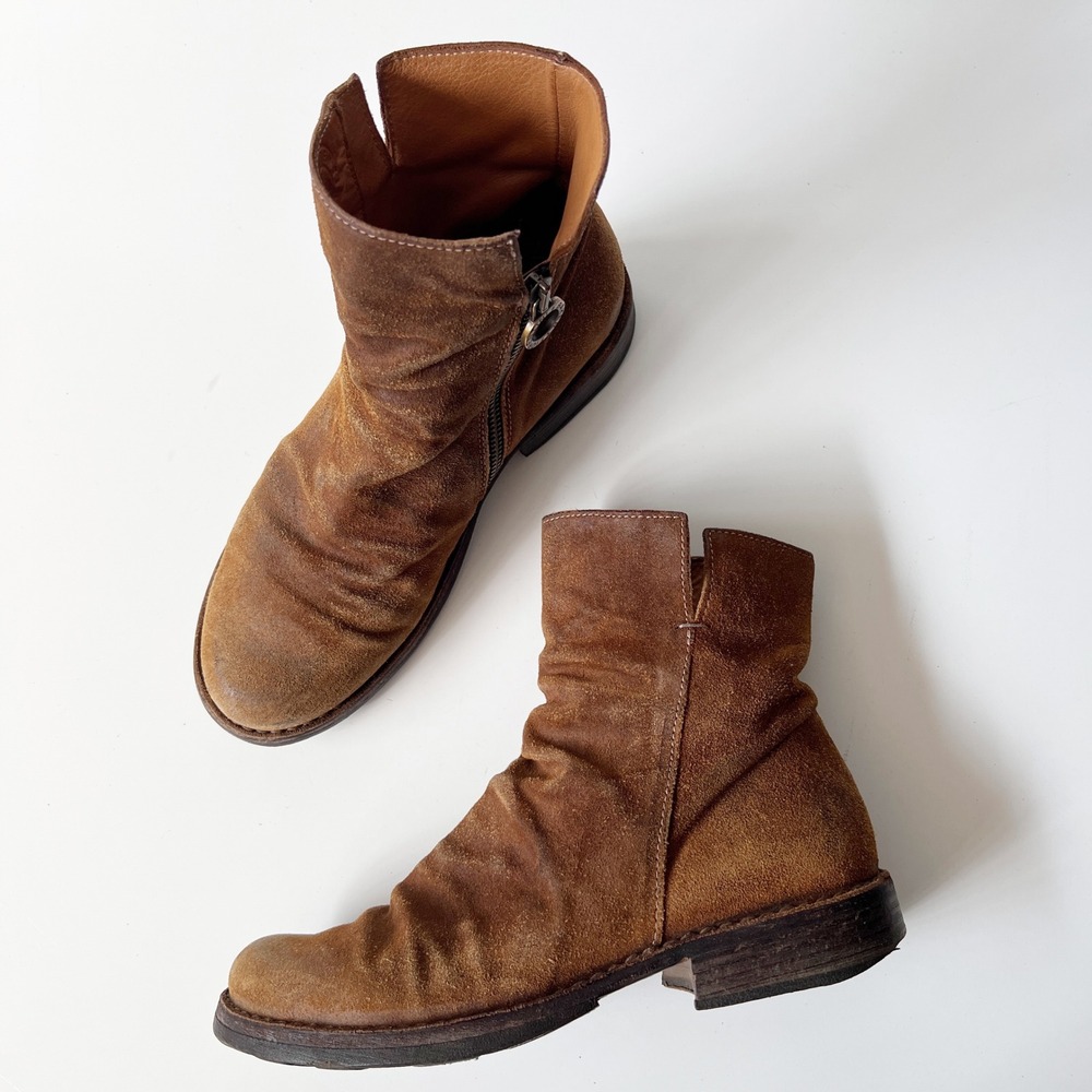Fiorentini +‎ Baker Elf Suede Ankle Boots Size 37 7 Brown Slouchy Zip Moto Boho